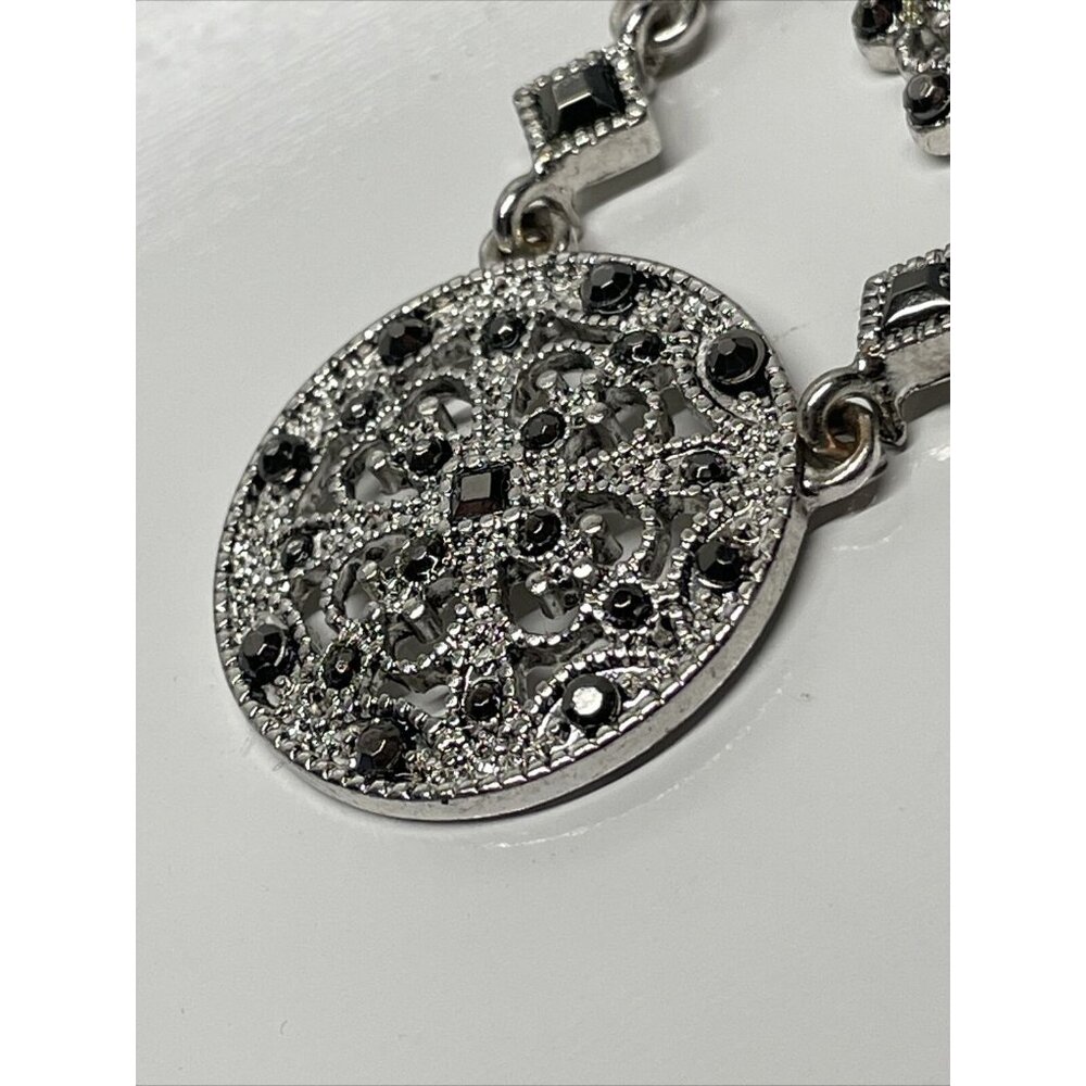 Crown Trifari Filigree 19” Silver Tone Necklace Marcasite Style Adjustable‎ VTG - Picture 5 of 10